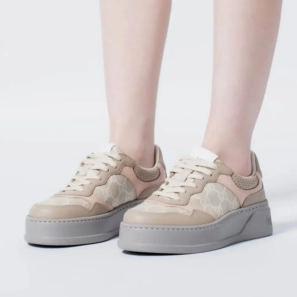 NEW GUCCI GG Logo Supreme Canvas Leather Sneakers Women's EU 41.5 US 11.5 Authen
